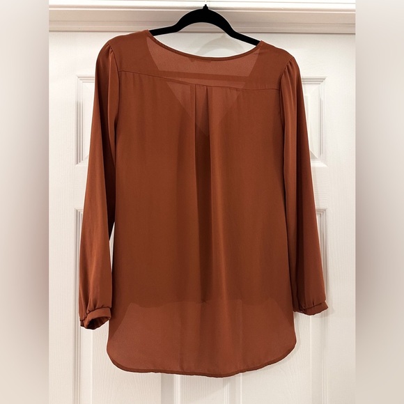 VICI Lush Rust V Neck Draped Wrap Blouse top Brown sz Small - Picture 3 of 5